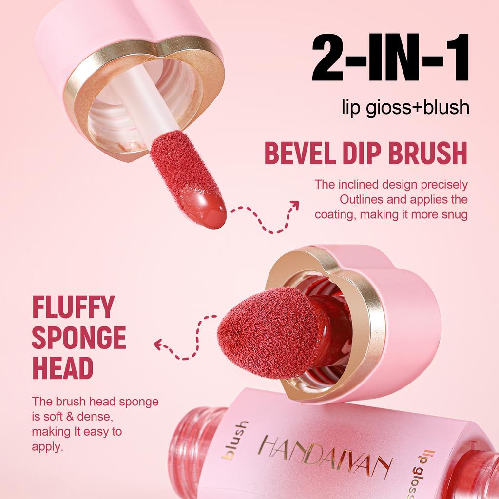 HANDAIYAN 6er-Set Doppelseitiger Flüssig-Rouge und Lipgloss 2-in-1 Wangenfarbe Matt Natürlich Langanhaltendes Lippen- und Wangen-Make-up für Damen