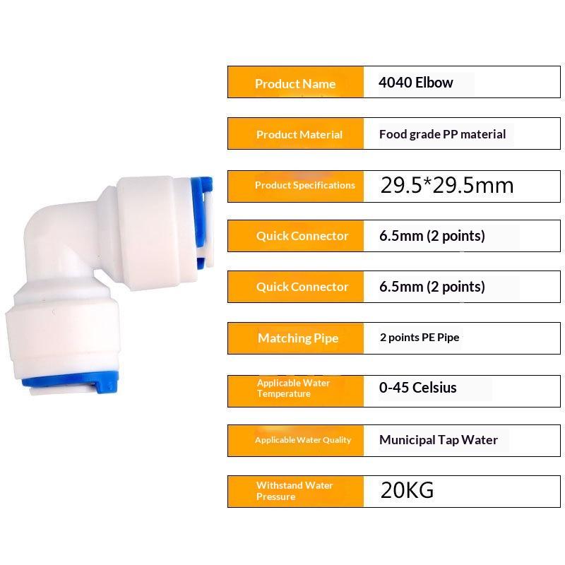 1/4 Inch Pipe To 1/4 Inch Pipe Quick-Connect Elbows, Suitable For Ro Water Systems, 10 Pieces Per Pack