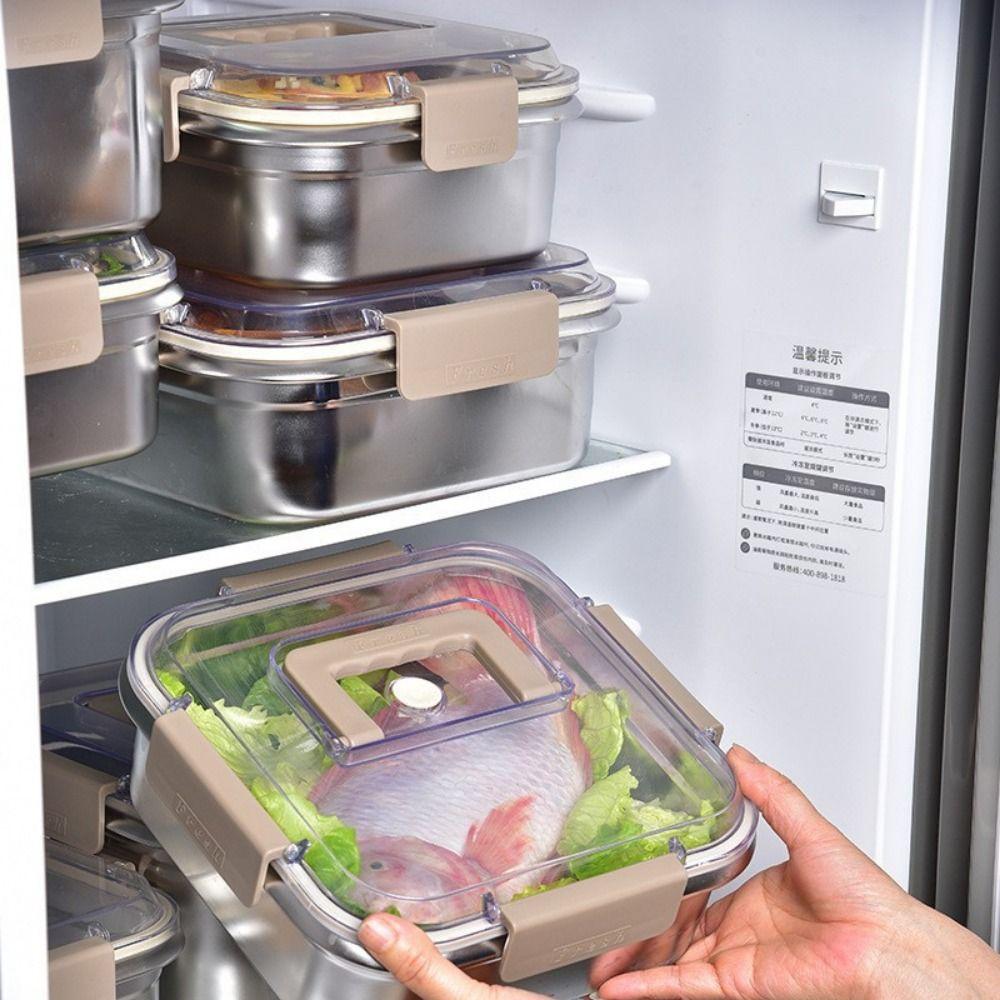 

Stainless Steel Food Lunch Box Sealed Lid Refrigerator Storage Box Household 1800ml