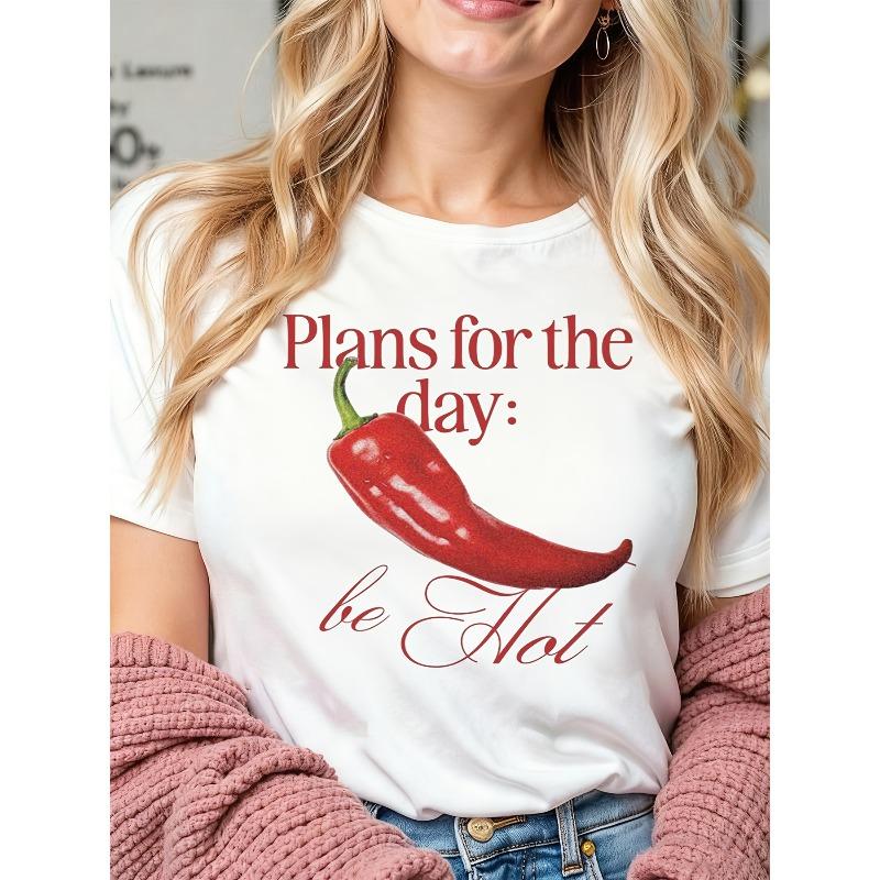 

Summer Vintage Chili Print T-Shirt Red & White Motivational Slogan Short Sleeve Unisex Top 4XL білий