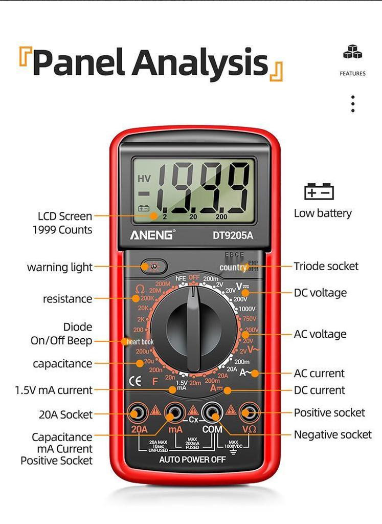 ANENG DT9205A High-Precision Digital Multimeter for Electricians