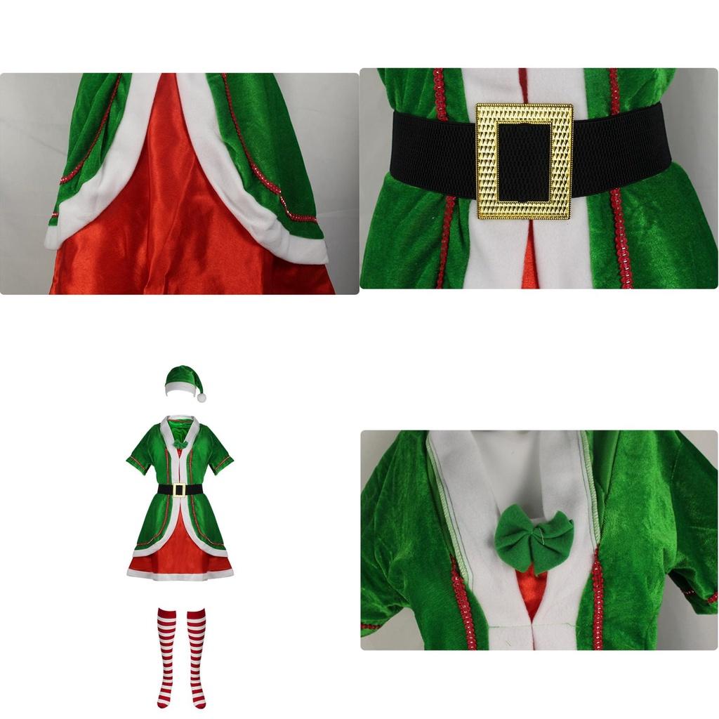 Fancy Xmas Elf Costume Couple Outfit Polyester Role Play Dress Up Party