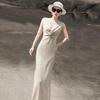 French Style Elegant V-Neck Midi Dress with Twisted Waist