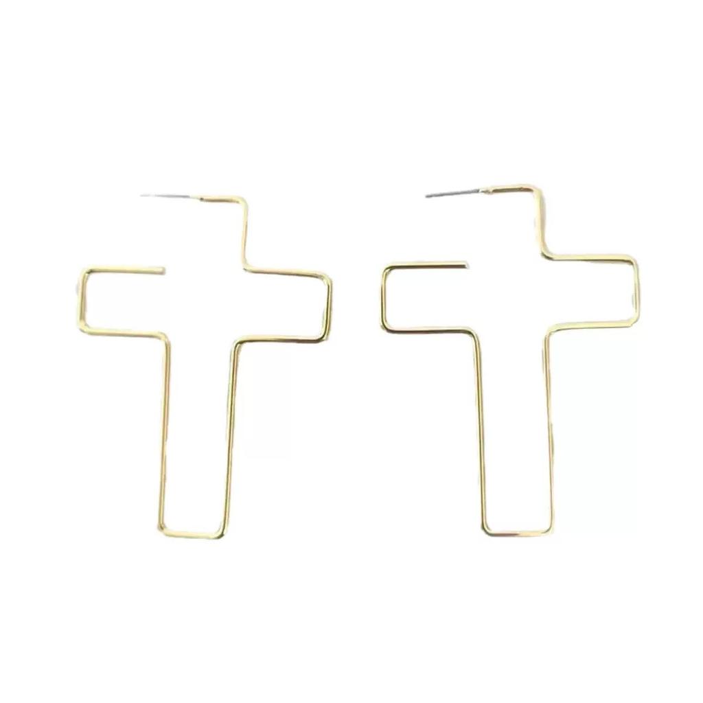 European and American Personalized Metal Line Cross Earrings Women's Niche High-end Sense Versatile Temperament Show Face Small Earrings