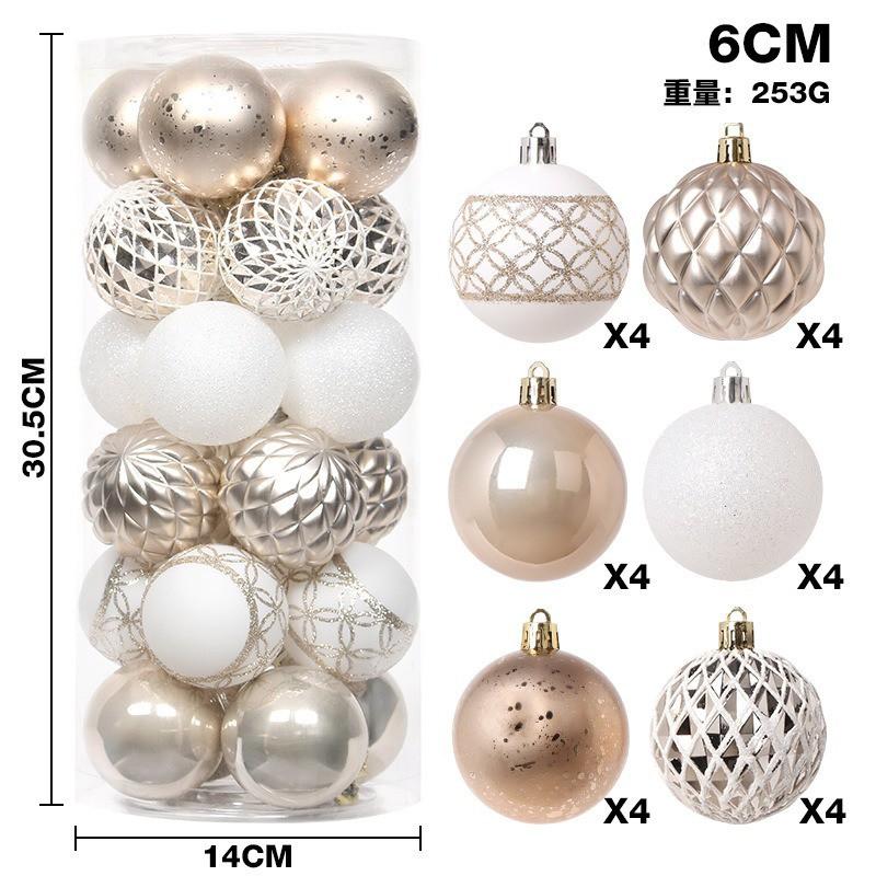 6cm Christmas Balls Set 24Pcs Electroplated Glitter Ornaments Xmas Tree Decor
