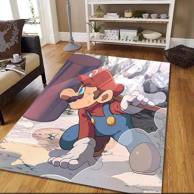 Super Mario2 Flannel Pattern Square Carpet,Area Rug,Carpet Rug for Living Room Bedroom Sofa Playroom Decor,Non-slip Floor Mat