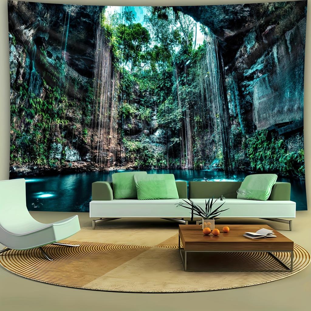 VIKAMA Cenote Pool Tapestry Yucatan Peninsula Cave Landscape Wall Hanging for Bedroom Living Room Homestay Decor