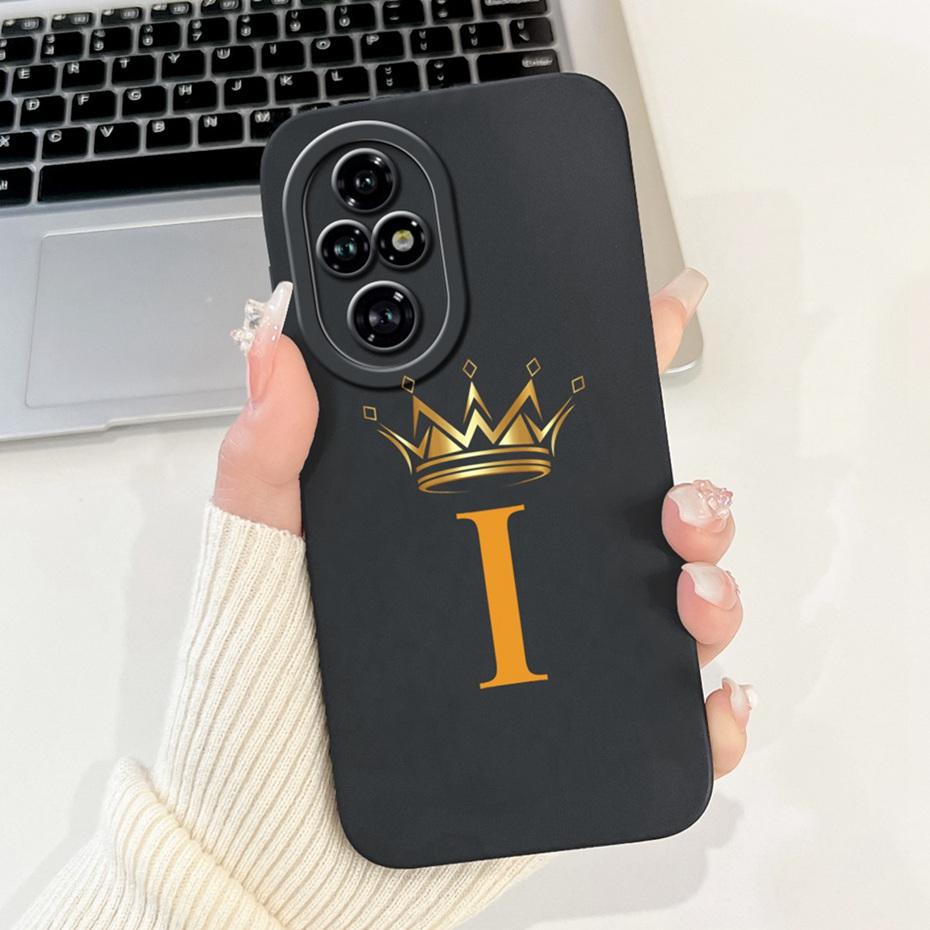 Fashion Crown Initial Letter Case For Honor 200 ELI-AN00 Lens Protective Cover For Honor200 5G Soft Silicone Phone Cases