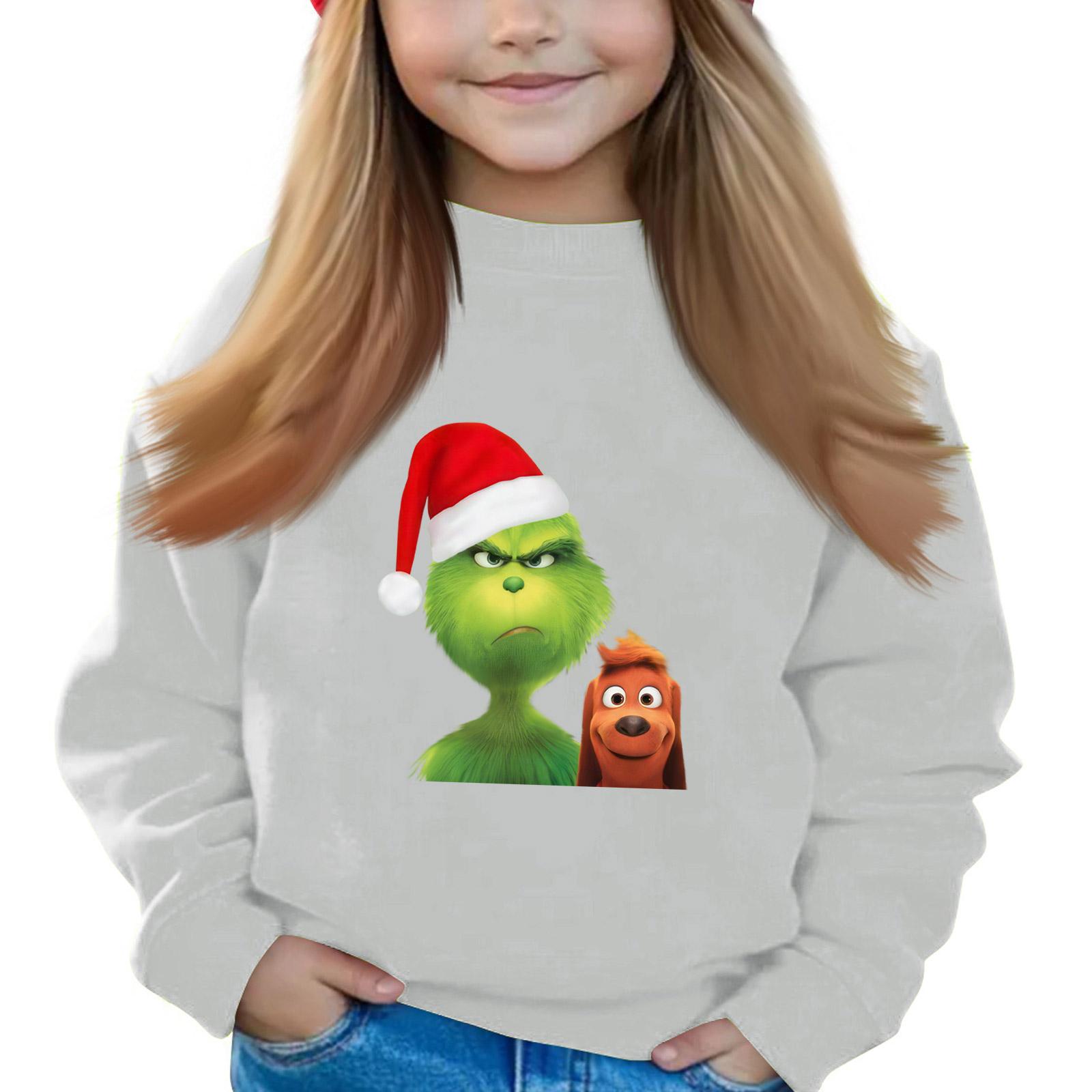 

Рождественские пуловеры с круглым вырезом для девочек, детские топы с принтом 100