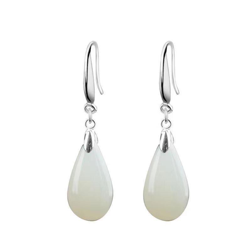 S925 Sterling Silver White Jade Fashion Earrings – Versatile, Elegant, Simple Style