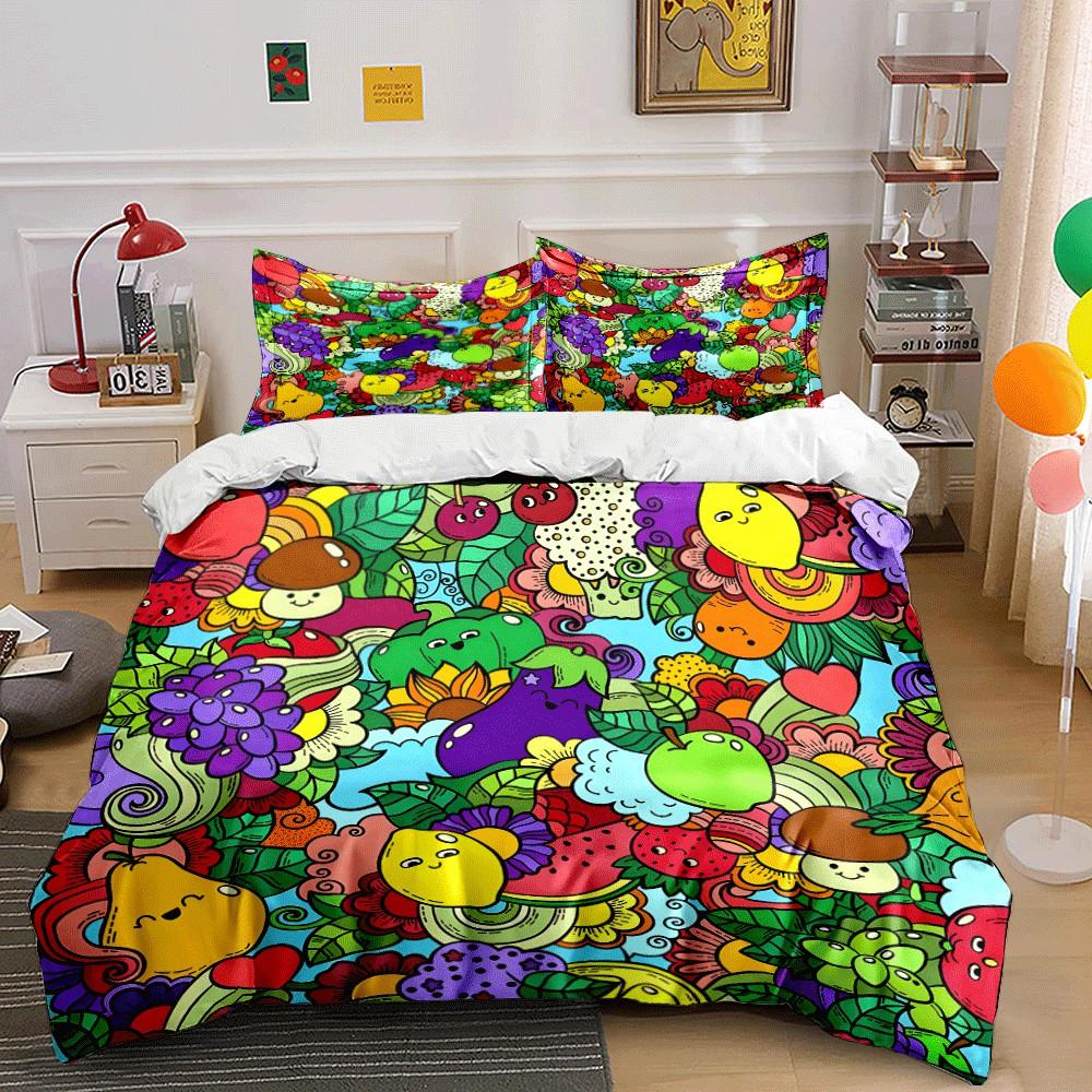 Colorful Fruits and Vegetables Artwork Exquisite three-piece bedding set gift for kids and adults