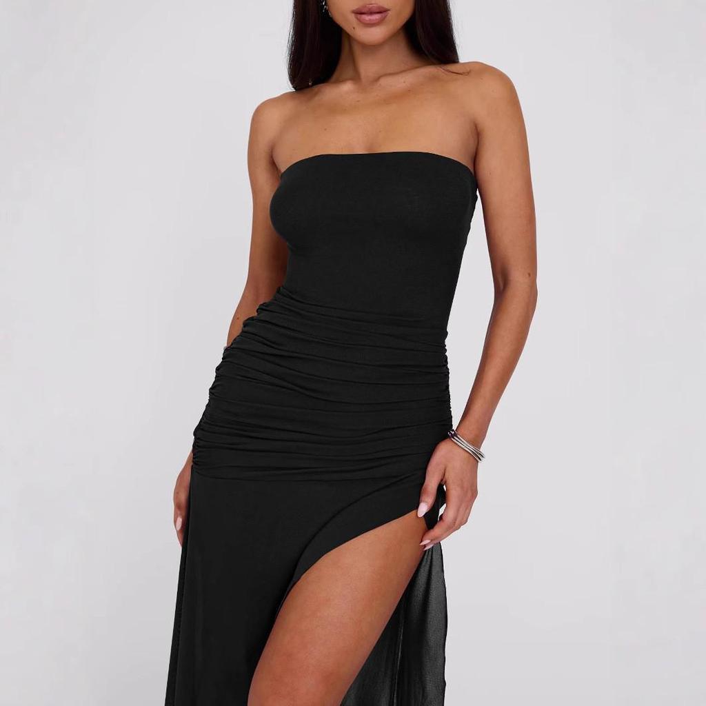 2024 Women's European & American Style Summer Backless Mesh Spliced Slim Irregular Bandeau Dress