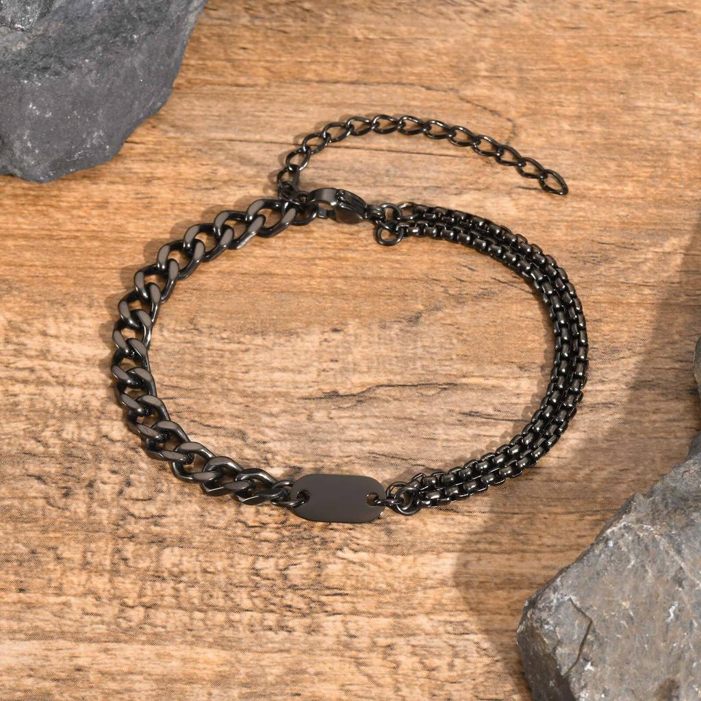 A-Z Initial Bracelets for Men Women,Waterproof Cuban Chain,Double Layered Box Link Chain Bracelets,Alphabet Name Jewelry Gift