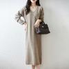 Women Sweater Dress 100% Wool TIDENOVEL V-neck Knit Long Pullover Winter Jumpers Wool Long Dress Female