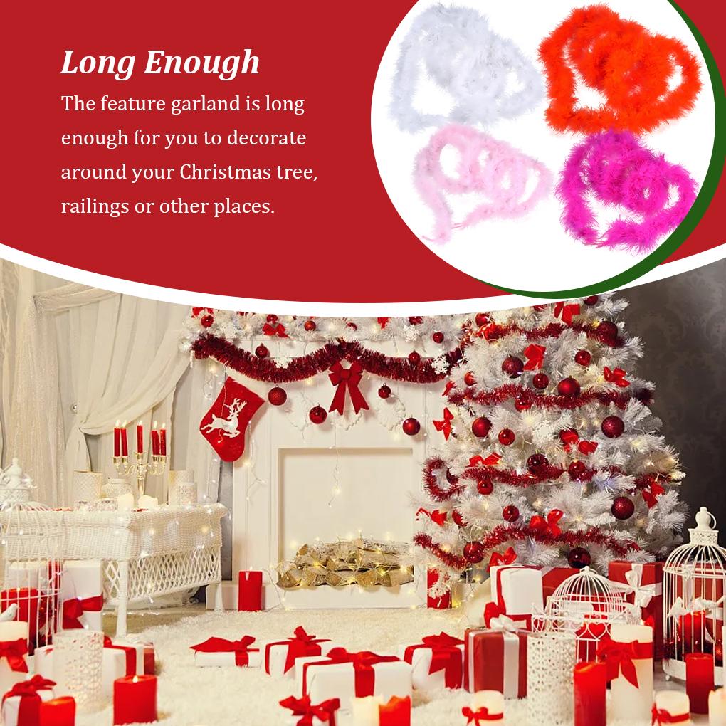 5 Pieces 2M Christmas Feather Colorful Ribbon Xmas Tree Artificial Plume Dress Shawl DIY Craft Ornament for Decor