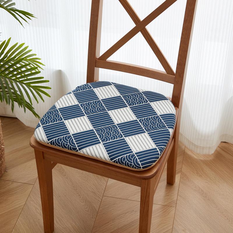 Solid Wood Dining Chair Cushion - Horseshoe Shaped Printed Cotton Linen