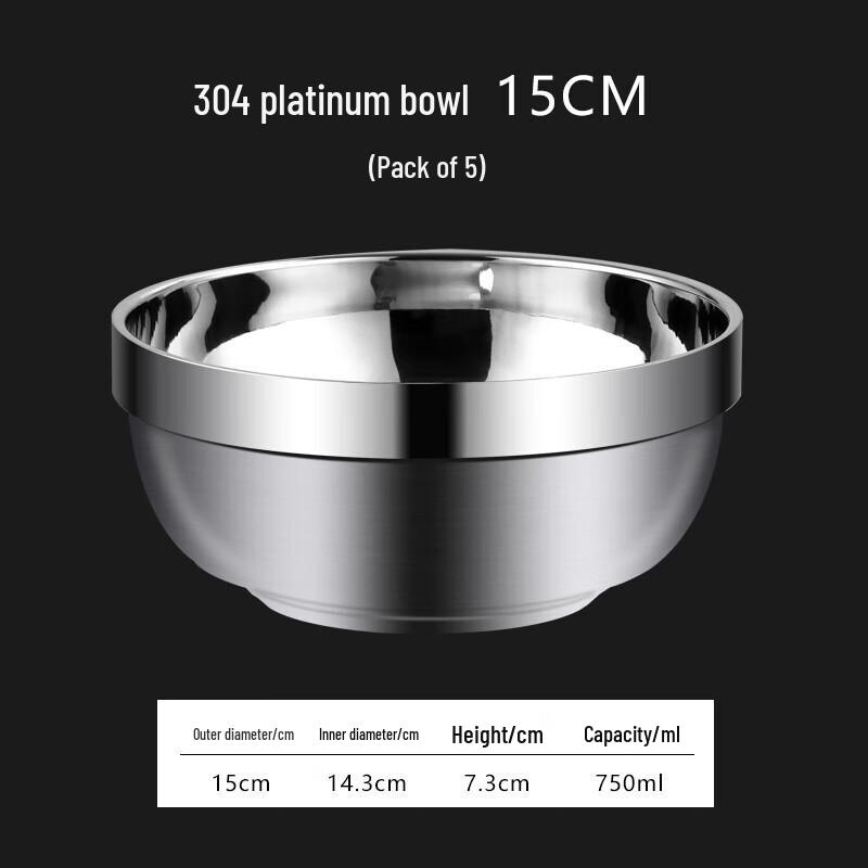 YishuXiang 304 Food-Grade Stainless Steel Insulated Bowls (5-Pack)
