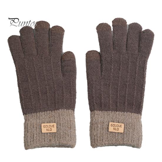 1 Pair Unisex Winter Gloves Knitted Thick Warm Color Matching Touch Screen Anti-slip Elastic Soft Warm Thick Plush Cycling Riding Gloves