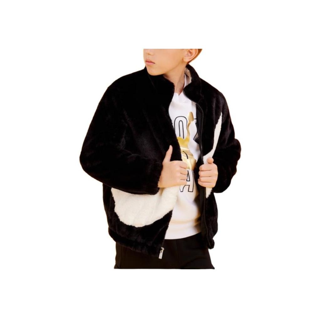 Nike Cotton Jacket Color Block Zipper Cardigan Stand Collar Faux Fur Short Kids jackets Black NY2042170GS-004