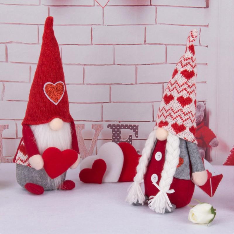 Valentine's Day Glitter Gnome Plush Elf Decorations Mr and Mrs Handmade Scandinavian Tomte for Valentine's Day Home Decoration