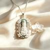 Jade Lotus Buddha Anhänger Halskette: Guanyin Silber Bodhisattva Segen & Schutz mit Sonnenblumenkernkette - Perfektes Geschenk für Ältere & Familie.