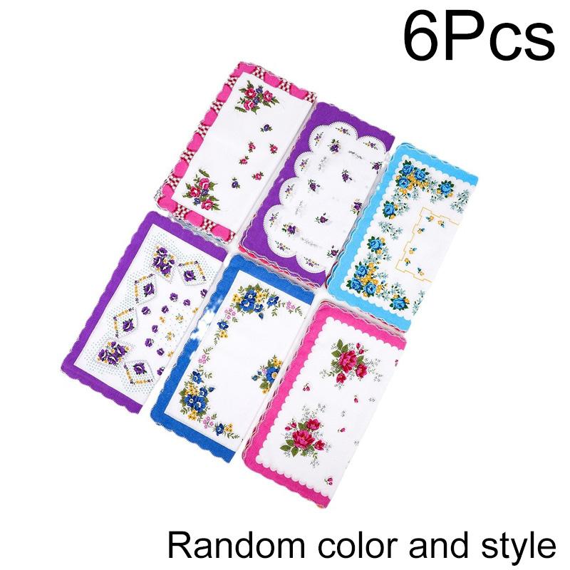 

6 шт./упак. полотенец для рук случайного цвета носовые платки из хлопка с цветочным рисунком для женщин 29*29 см с цветочным рисунком для женщин