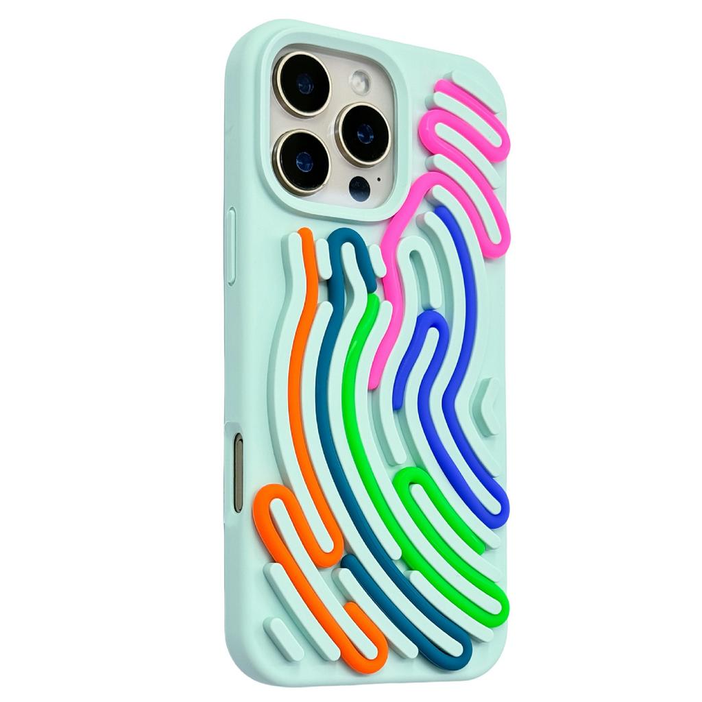 For iPhone 16 Pro Case 3D Stress Relief DIY Colorful Bar Silicone PC Phone Cover Arc Stripe
