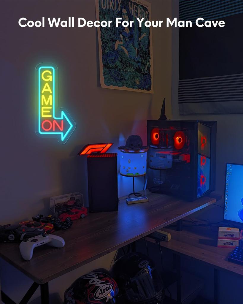 GAME ON Neon Sign for Wall Decor, LED Gamer Sign for Arcade Room, Game Room, Bedroom, Kids, Boyfriend, Gifts Stepless Dimmable