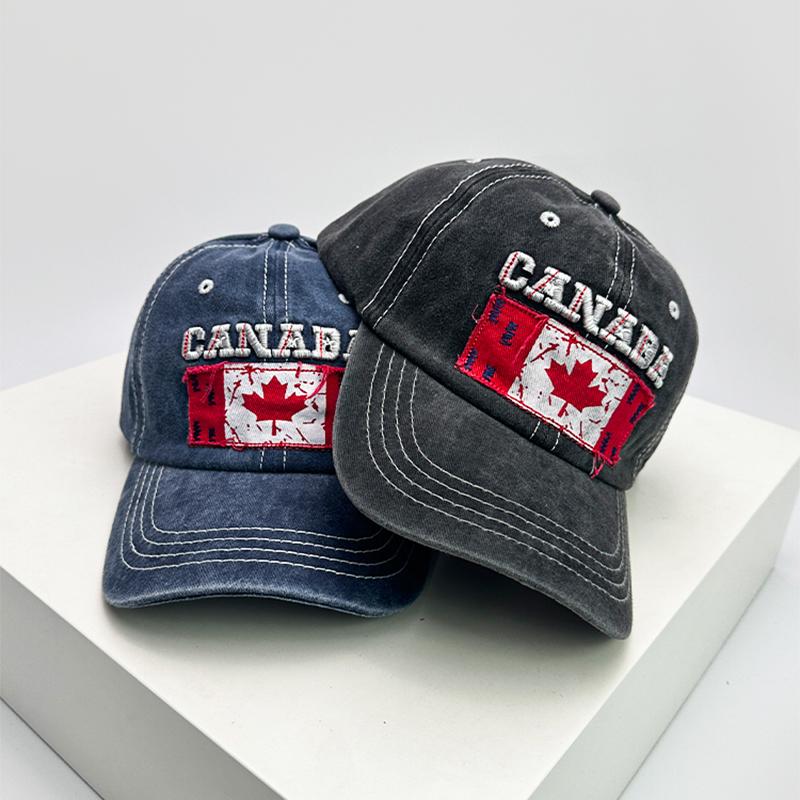 Neue Unisex Baseballkappen mit Stickerei der kanadischen Flagge, atmungsaktiv, Retro-Sonnenschutz, distressed, Schirmmützen, vielseitig, Mode, Freizeit