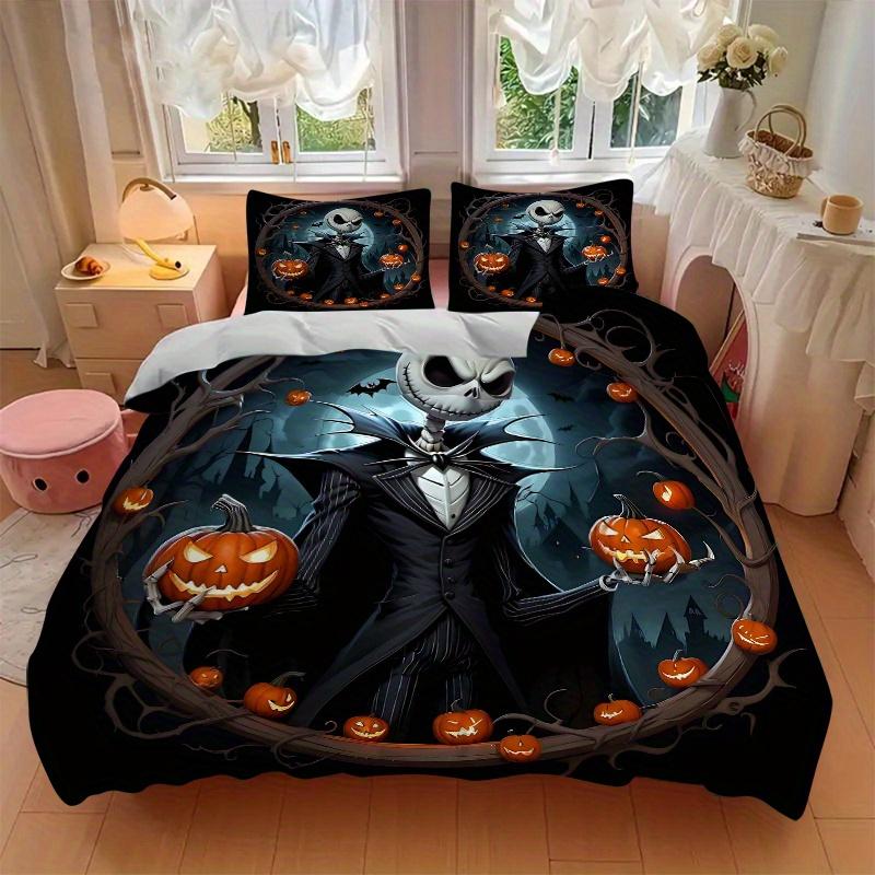 3pcs Happy Halloween Jack Quilt Cover Set (1 Quilt Cover + 2 Pillowcases Without Pillow Core), High-Definition Printing for Home and Dormitory.B0