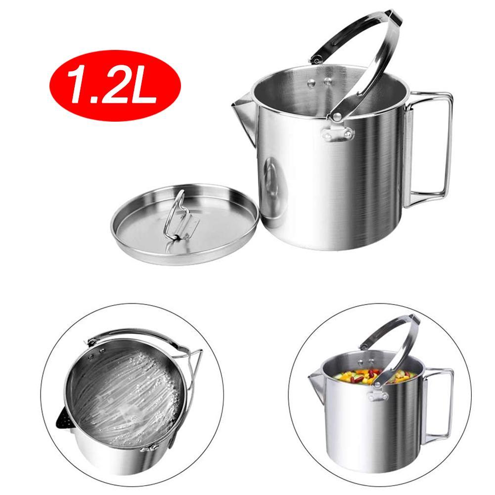 Outdoor Stove Kettle Steel Kettle Double Handle Stove Camping Pot Tankle Picnic Water Tea For H U3I0