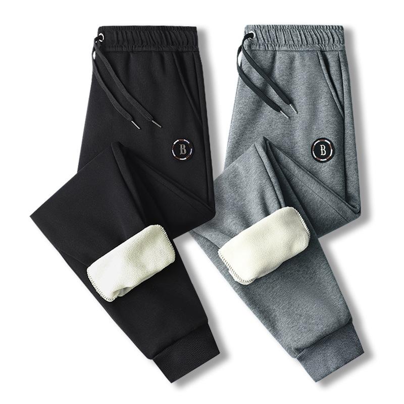 Men's Fleece-Lined Trousers Winter Thickened Casual Trousers Loose-Fit Warm Shearling-Lined Cuffed Trousers