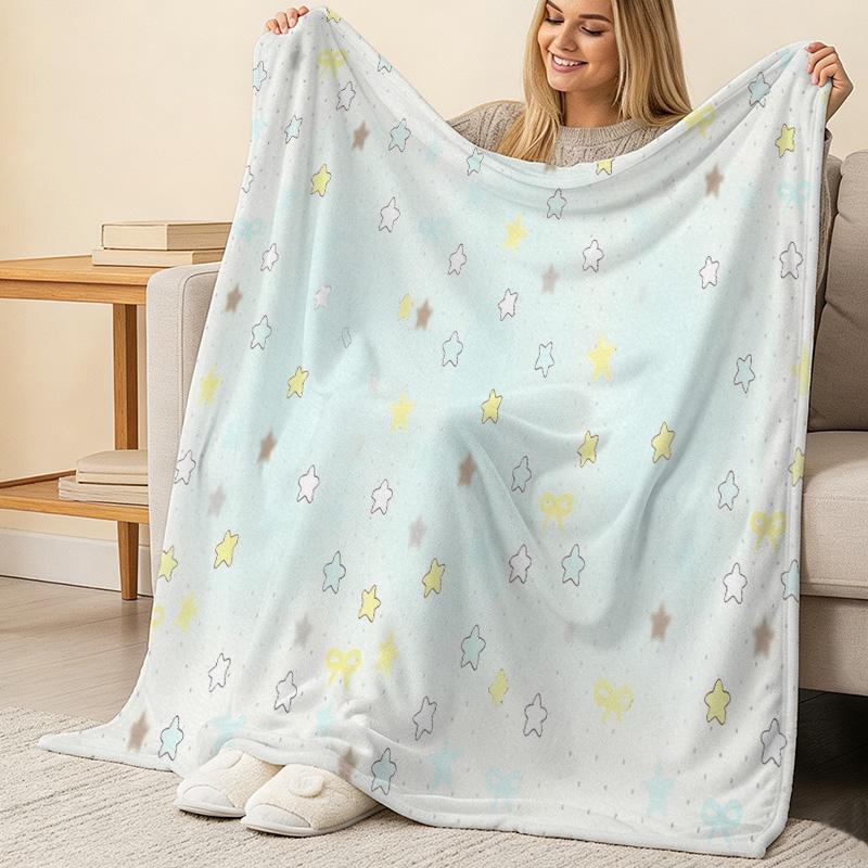 Thick Flannel Fleece Blanket - Star Series, Skin-Friendly Warm Single Throw, Cozy for Home & Guest Room, Halloween & Christmas Decor