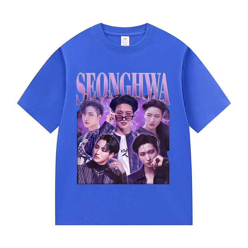 Korean Ateez Seonghwa World Tour 2025 T Shirt Men Women Retro Cotton Short Sleeve T-shirts Hip Hop Loose Kpop T-shirt Streetwear