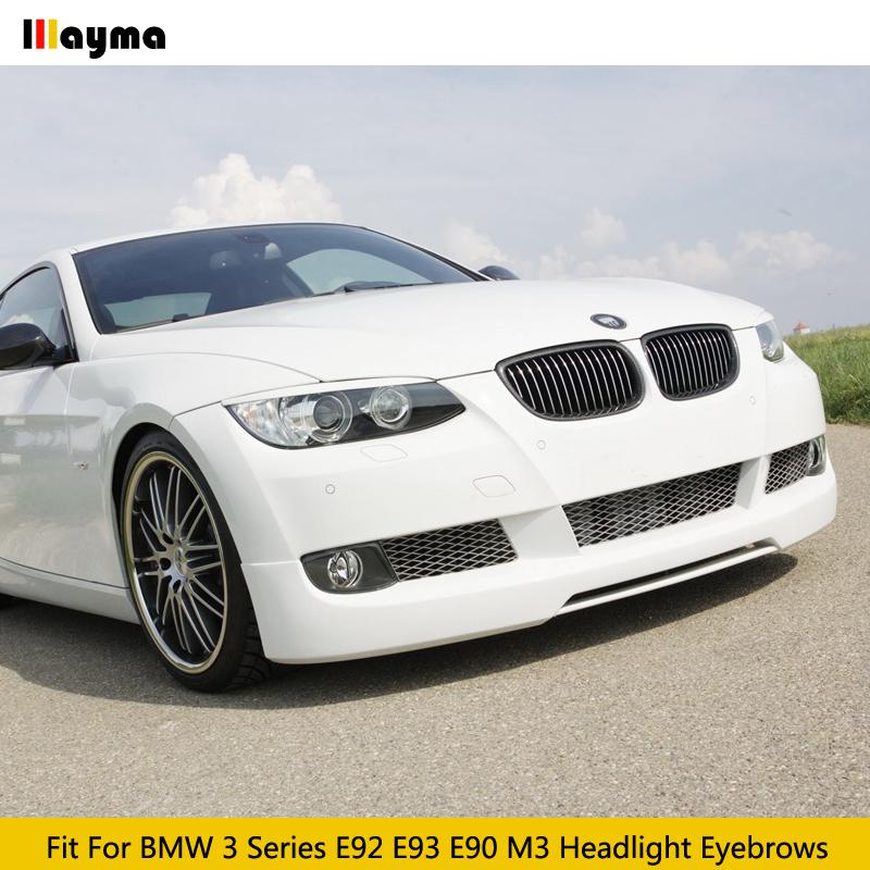 Carbon Fiber Car Headlight Eyebrows Lamp Eyelids For BMW 3 Series E92 E93 E90 M3 2007 - 2009 Fiber Glass Matt Black Primer 2pcs