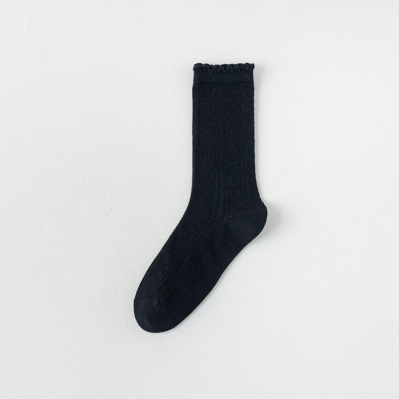 Summer Lace Black and White Pile Socks with Small Leather Shoes Ballet Style Socks for Women. Summer Thin Mid-calf Socks