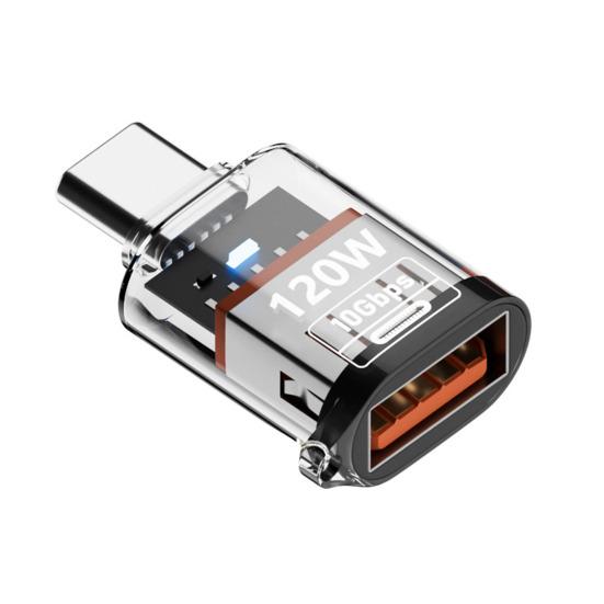 

Адаптер Type-C Male to USB A Female 120 Вт USB 3.2 Gen2 адаптер Двусторонний 10 Гбит/с передача данных Прозрачный корпус адаптер