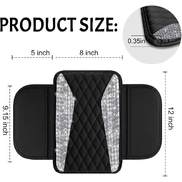 NBTEPEM Bling Car Center Console Cover, Leather Middle Console Cover With 2 Storage Bags, Universal Arm Rest Cover Protector, Bling Car Accessories