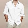 Camicia da uomo a maniche lunghe in cotone con doppia tasca, colori casual