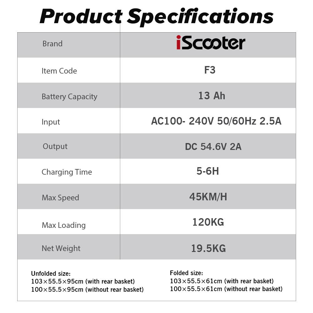 iScooter Electric Scooter F3 Adult Shopping Scooter 1000W 45km/h 10 Inch Folding Lightweight with Seat and Basket