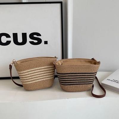 Summer Straw Tote Bags Casual Vacation Beach Crossbody Bag Large Capacity Handmade Women's Bucket Bag