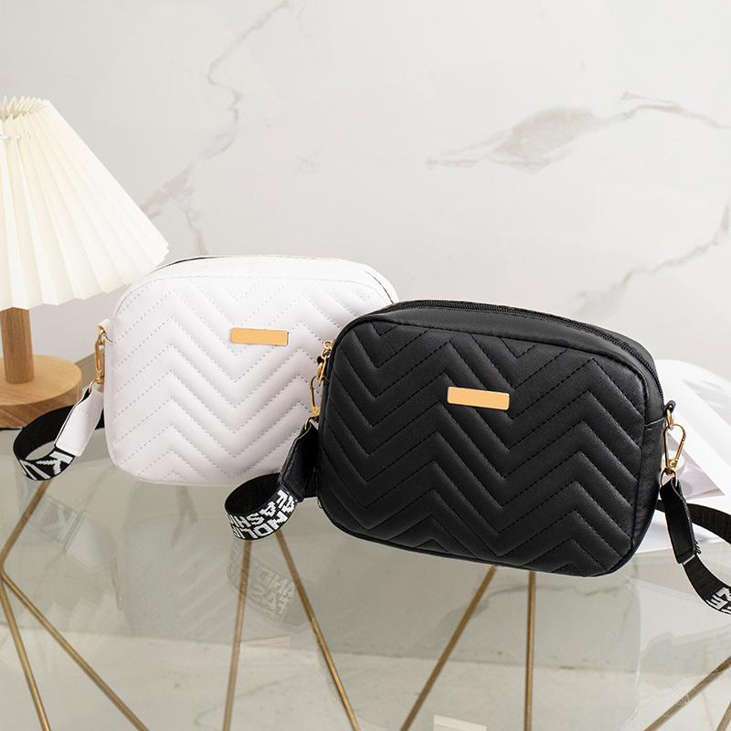 Korean Wave Pattern Embroidered Crossbody Bag with Shoulder Strap