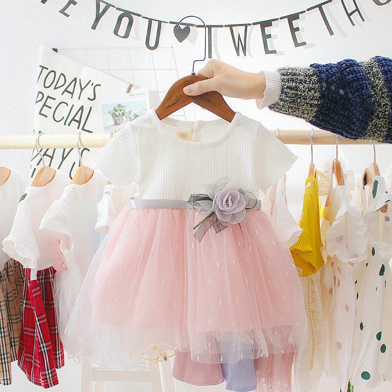 Baby Girl Solid Color Princess Dress: Infant & Toddler Summer Mesh Patchwork Outfit (0-3 Years)