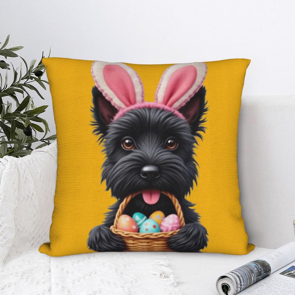 Bunny Ear Cute Scottish Terrier Dog Easter Eggs Pillow Cover Fashion Pillow Case For Office Car Home Decor Custom Pillowcases