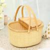 Natural Rattan Storage Box Double Open Lid Shopping Basket Multifunctional Vegetable Container Outdoor Convenience Picnic Basket