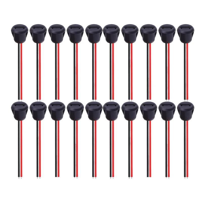 2Pin USB Connector Type-C Waterproof with Female Socket Fast Charging Jack Charging Port USB-C Charger Plug Socket 1/5/10/20pcs