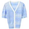 Sancai Women's V-Neck Knit Puff Sleeve Cardigan
