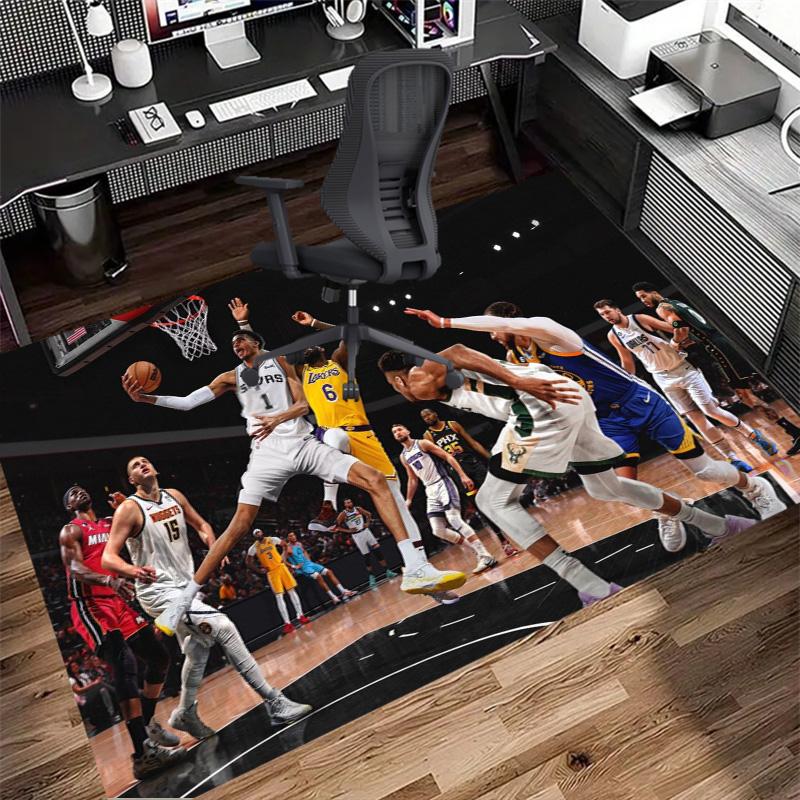 Basketball Stars Match Action Collage Print Area Rug Basketball Sport Non Slip Rectangular Floor Mat Basketball Fan Gaming Room Bedroom Decor Rug