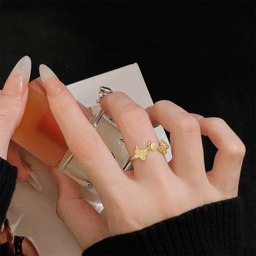 Medieval Personality Butterfly Enamel Drip Glaze Open Ring Elegant Temperament Retro Light Luxury Ring Woman