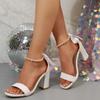 Fashion Women with Skirt Sandals New Summer Net Celebrity Pearl One-line Belt Fairy Style Block Heel Roman High Heels